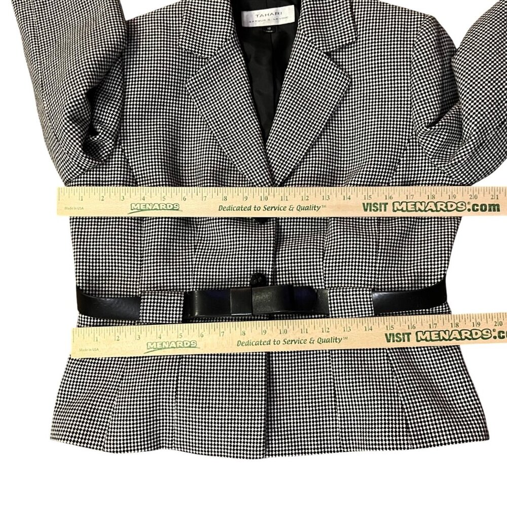 Tahari Houndstooth Suit Jacket Womens 12 Used Lined Belted Blazer - Picture 13 of 16